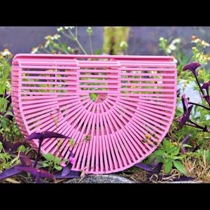 Pink and yellow bamboo purse